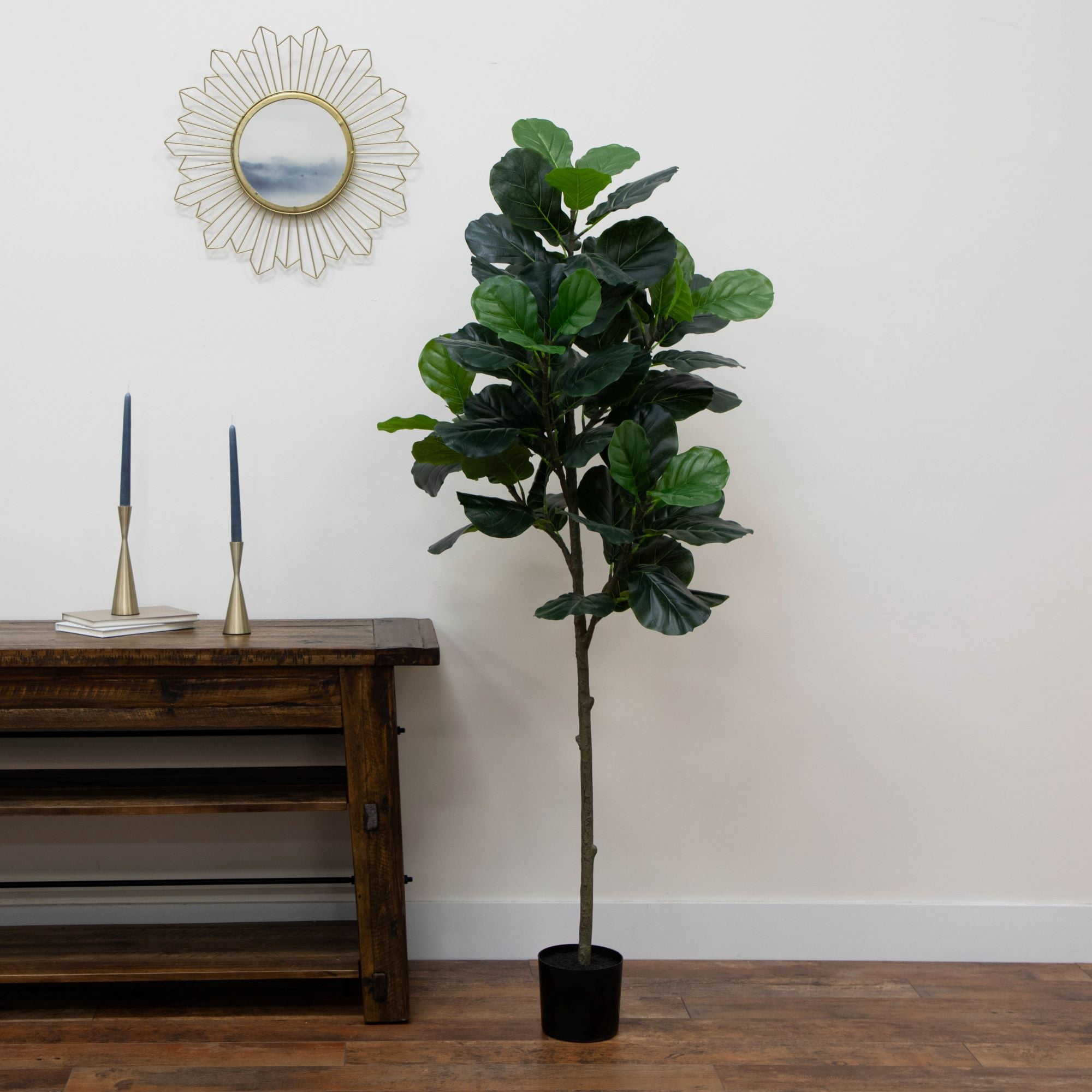 Mainstays 70" Artificial Indoor Fiddle Leaf Fig Tree in Black Pot