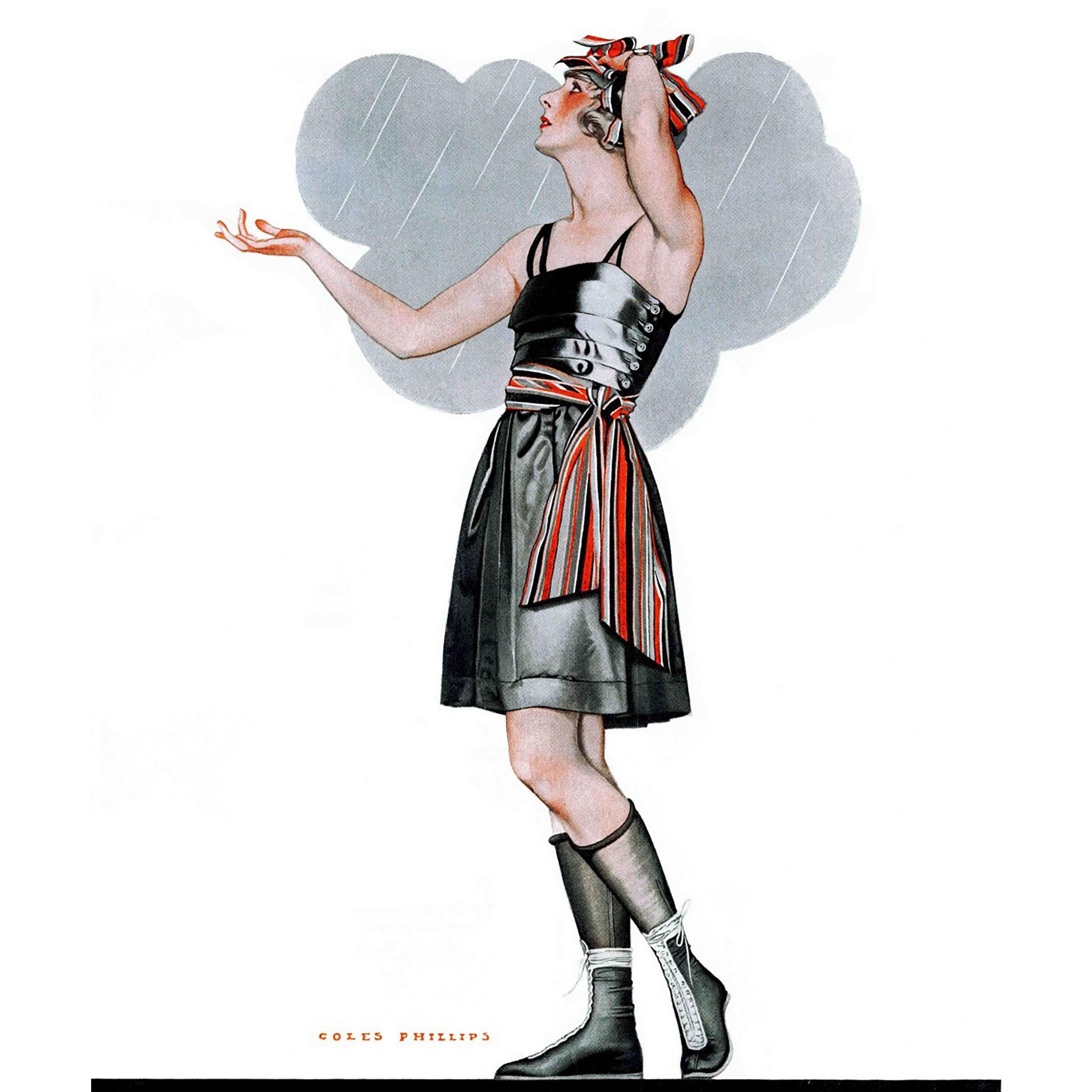 Marmont Hill "Bathing Beauty and Rain" by Coles Phillips Painting Print on Canvas
