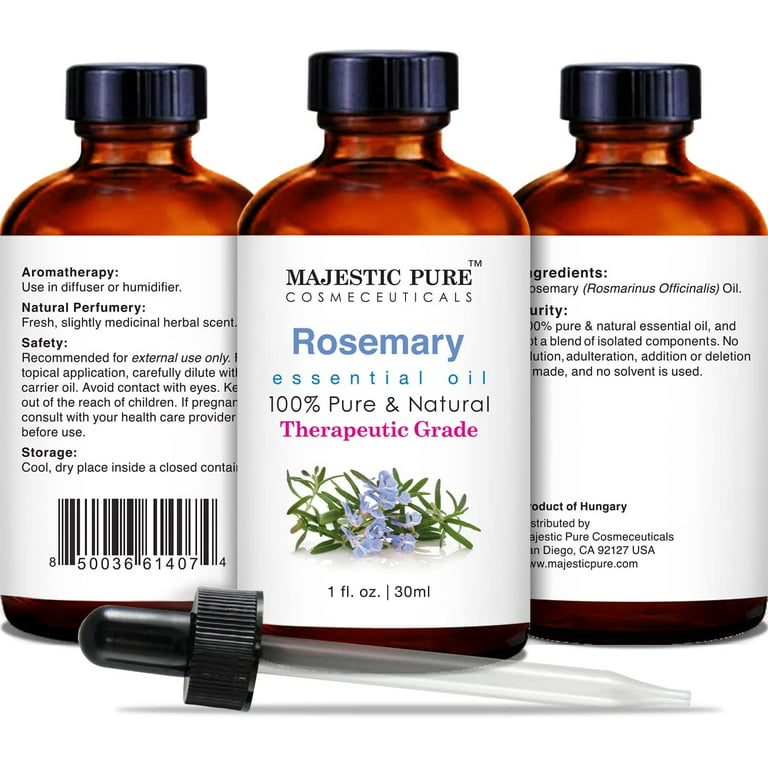 Majestic Pure Rosemary Essential Oil, Therapeutic Grade, Pure and Natural,  for Aromatherapy, Massage, Topical & Household Uses, 1 fl oz