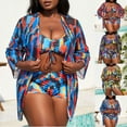thumbnail image 2 of Jacenvly 2024 Bikini with Kimono Cover up Set Casual Long Sleeve Swimsuit Contrast Color with Cover up Surfing Swimwear Quick Drying Women'S Printed Three Piece Multicolor Mesh Set Purple, 2 of 11