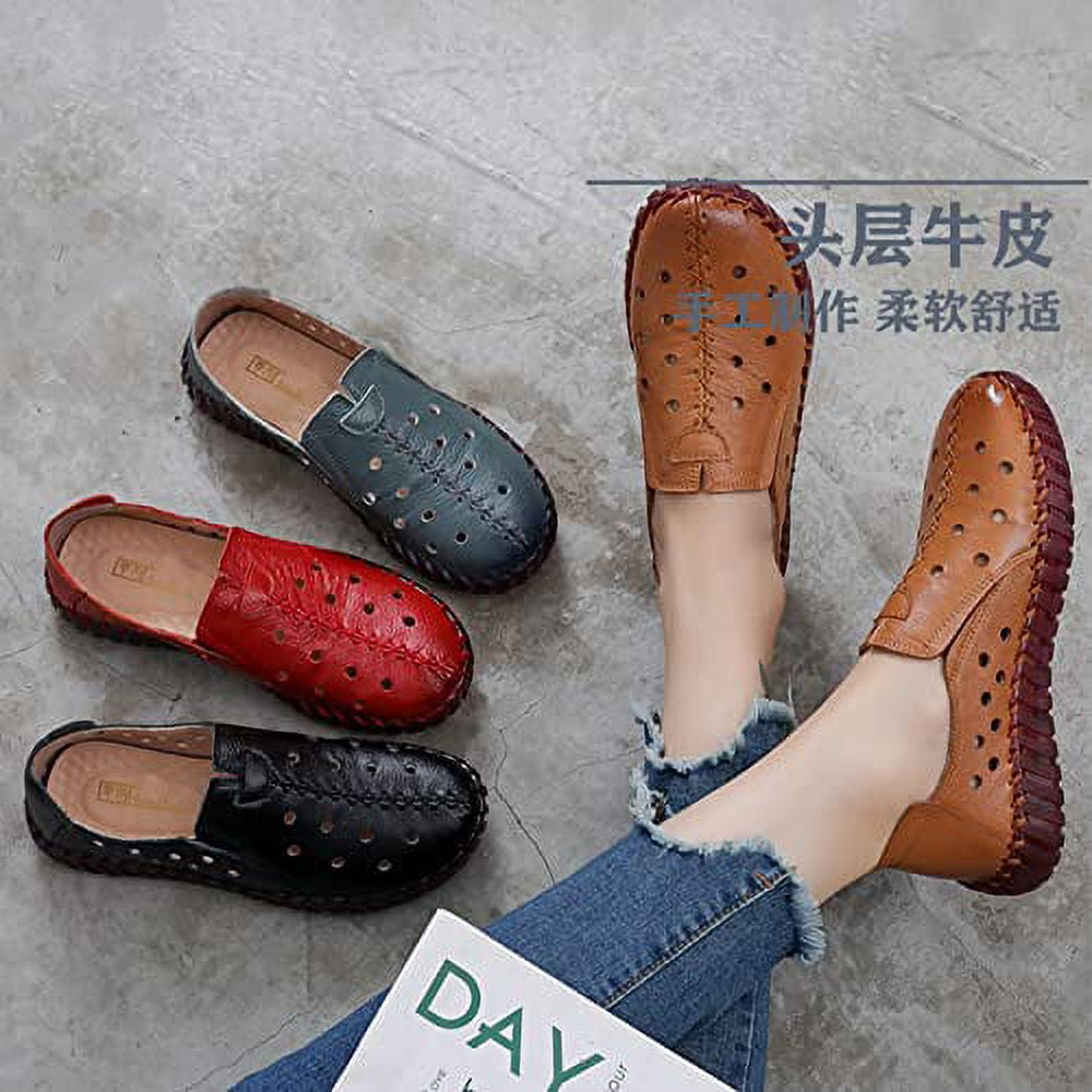 Women's Leather Casual Cutout Loafers Flat Slip-on Shoes