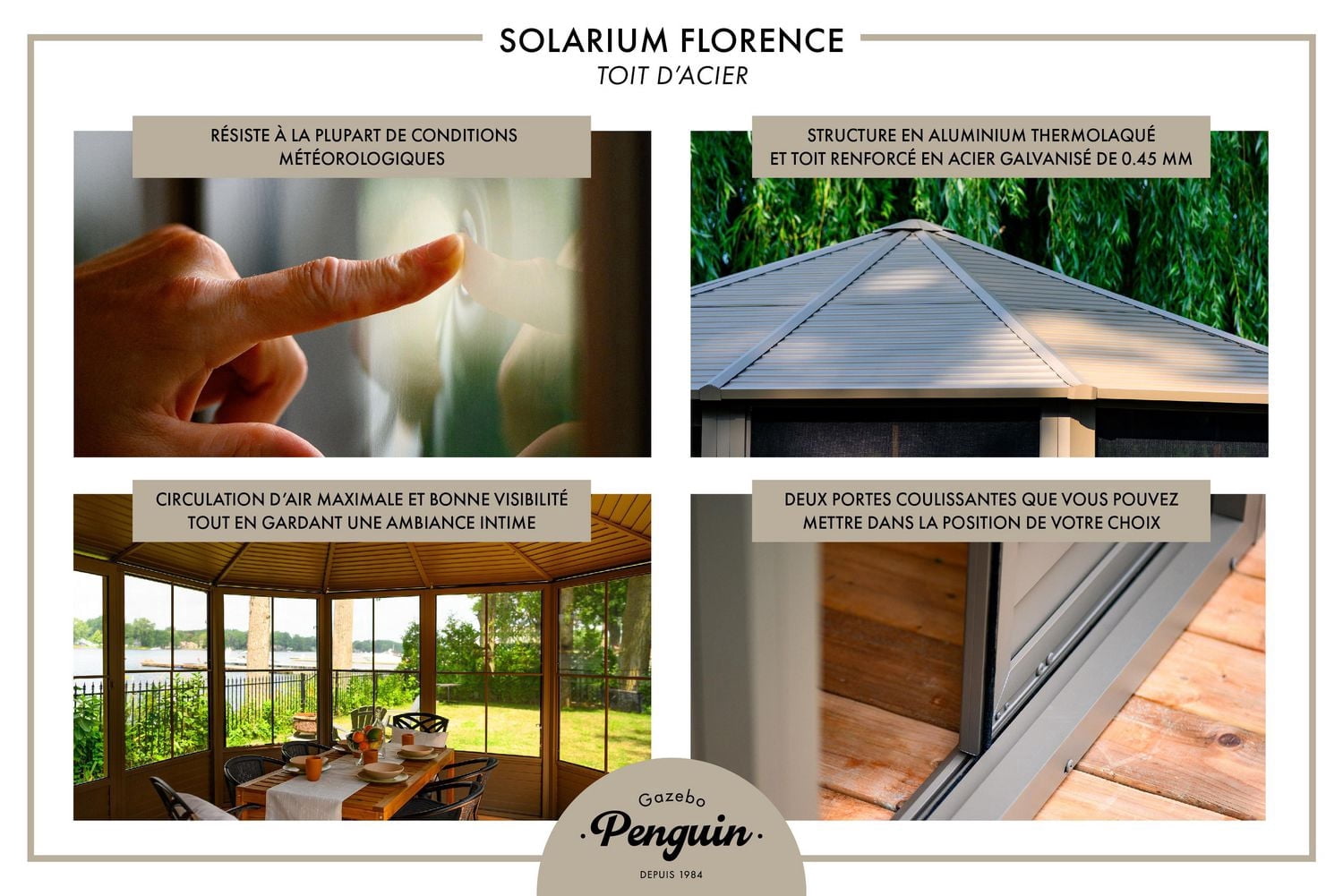Gazebo Penguin Florence Solarium Metal Roof 12 ft. x 15 ft. in Sand