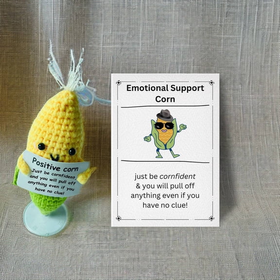 Handmade Emotional Support Corn, Positive Crochet Doll with Card, Inspirational Small Handmade Knitted, Funny Gifts for Women Men Birthday Friends Coworkers, Office Decor