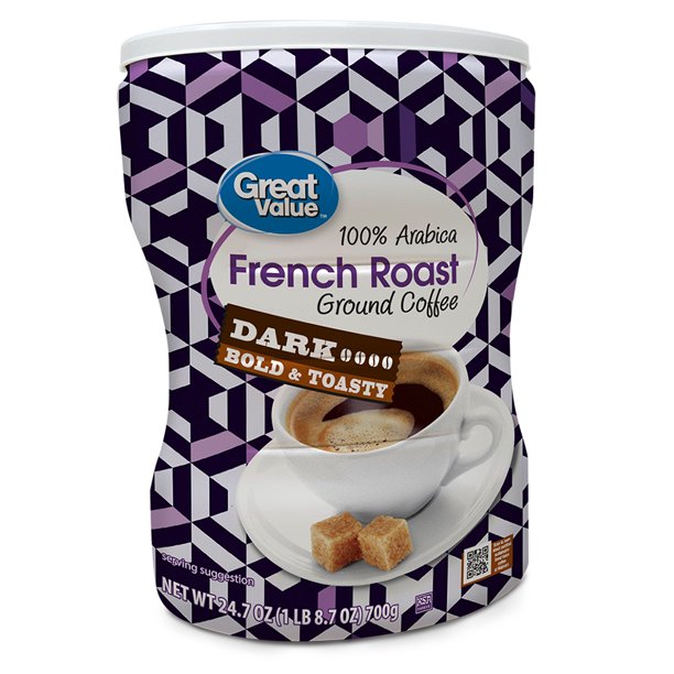 Great Value 100 Arabica French Roast Ground Coffee, Dark Roast, 24.7