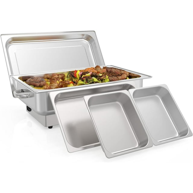 Twister.CK Réchaud Électrique Anti-Frottement, Ensemble de Buffet 9 Qt avec Serveurs et Réchauds en Acier Inoxydable, Réchaud Alimentaire Commercial avec 1 Poêle Pleine Grandeur et 2 Poêles Demi-Grandeur, Affichage de Contrôle de Température pour Fêtes