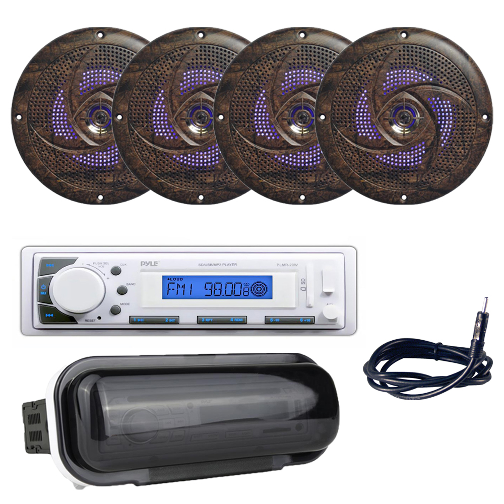 Pyle PLMR20W Marine Stereo Radio Headunit Receiver, (4) 6.5 240W Low