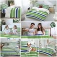 thumbnail image 5 of Green Blue Duvet Cover Set Full Size, White Stripe 4 Piece Soft Microfiber Bedding Set with 1 Duvet Cover, 1 Flat Sheet, 2 Pillowcases, 5 of 9