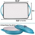 thumbnail image 1 of Enameled cast Iron 2 Piece gift Set, 38 Quart Braiser Pan with Lid, Rectangular grill Pan cookware Set, Marine Blue, 1 of 8