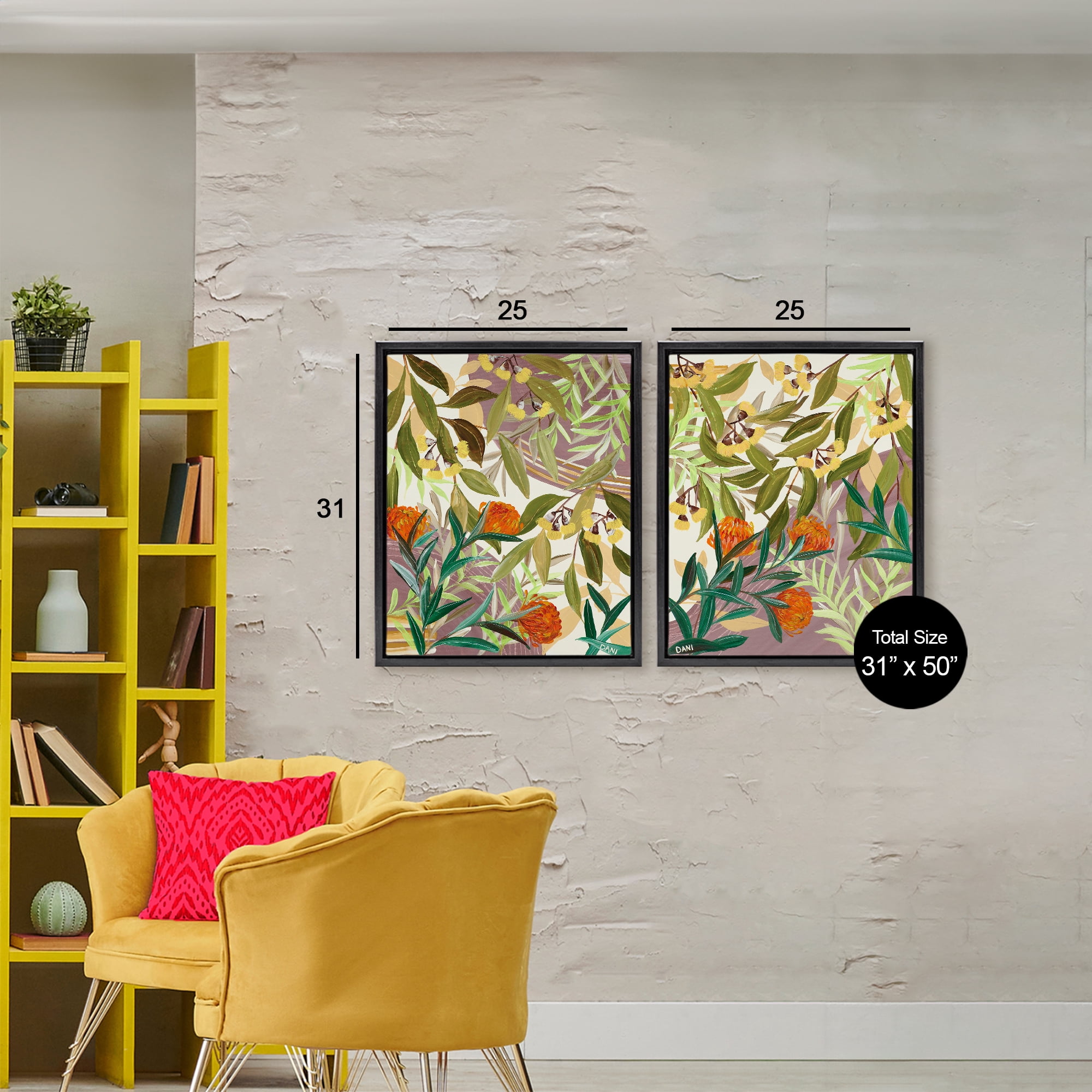 Stupell Industries Walk With Me Botanicals 2 Piece Black Framed Floater Canvas Set, design by Dani Heyward
