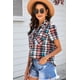 thumbnail image 3 of ABPHQTO Camisa de manga corta con bolsillo de patchwork de leopardo a cuadros para mujer, 3 of 5
