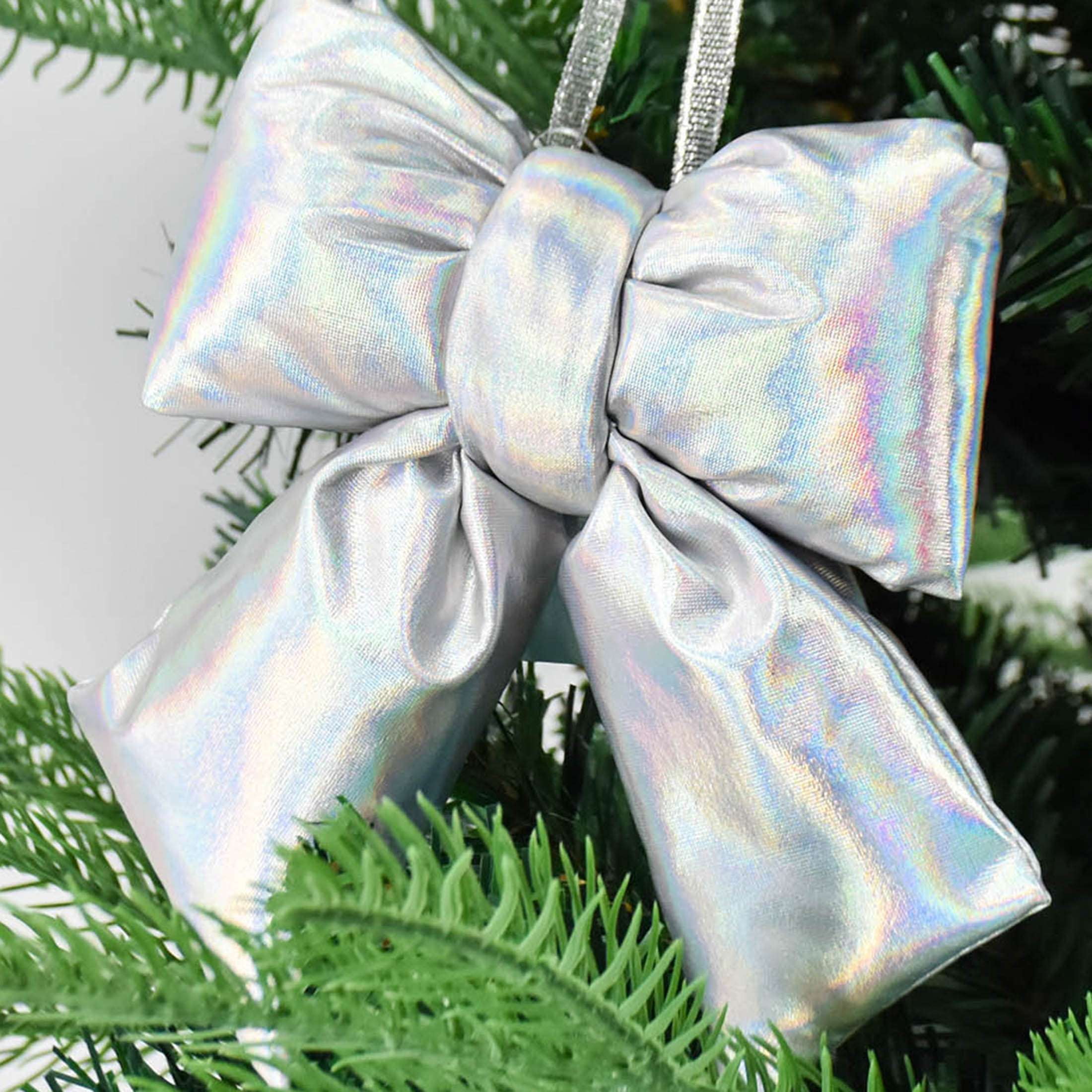 Holiday Time 1 Count 5.5" Christmas Metallic Puffy Bow Ornament, Silver, Measures 5.5" in height