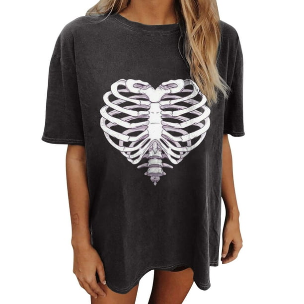 Camiseta de manga corta suelta con estampado de manga caída de Halloween para hombres y mujeres Pompotops hfajkhk140208