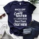 thumbnail image 5 of Camisetas con estampado I Have A Crazy Sister para mujer, ropa informal de manga corta, cuello redondo, Verano, 5 of 5