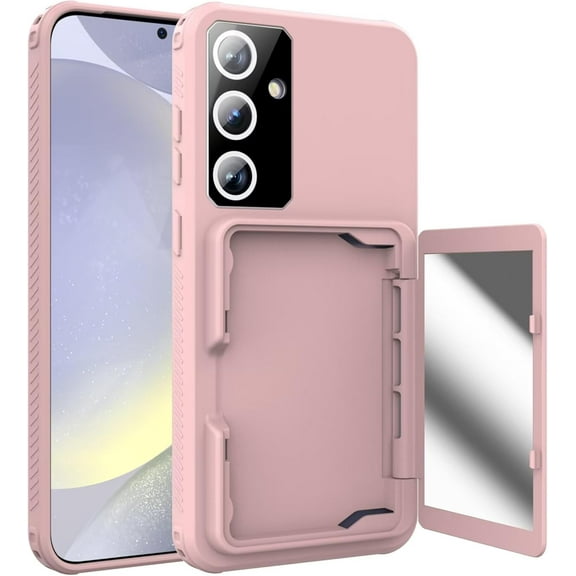 Case for Galaxy S24 Plus,Hidden Card Slot Wallet Case,Card Holder Dual-Layer Heavy Duty Protection TPU PC Shockproof with Makeup Mirror Phone Case for Samsung Galaxy S24 Plus 5G,6.7" 2024 (Pink)