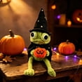 thumbnail image 5 of Halloween Wizard Frog Plush Doll, Cute Green Frog Stuffed Animal with Witch Hat Cape & Mini Pumpkin, Spooky Halloween Decor Plush Toy, 5 of 5