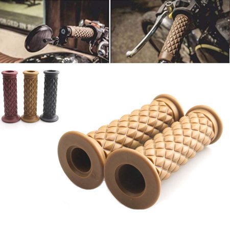 Motorcycle Vintage Non Slip Handlebar Grips 7/8" 22mm 1" 24mm Rubber Handle Grips, Open End (Yellow)