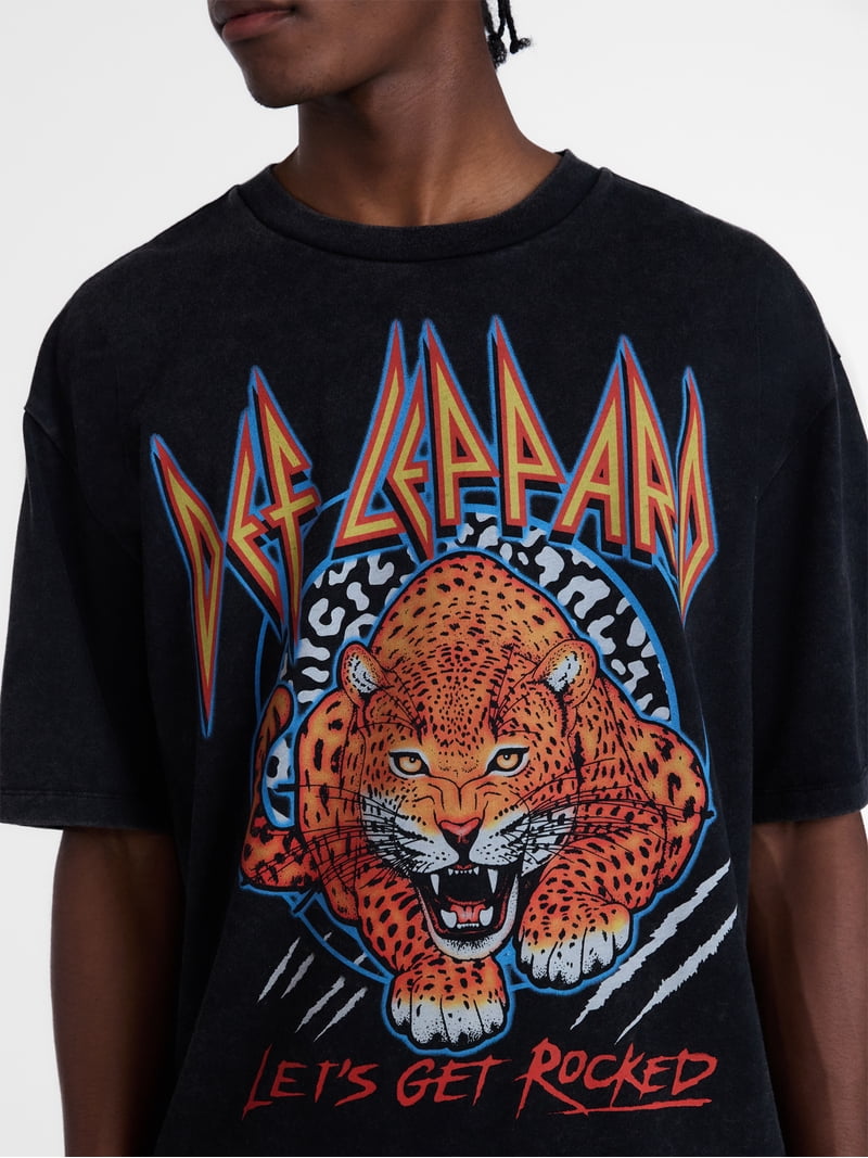 Def Leppard, Men's & Men's and Tall Mineral Wash Boxy Graphic Tee