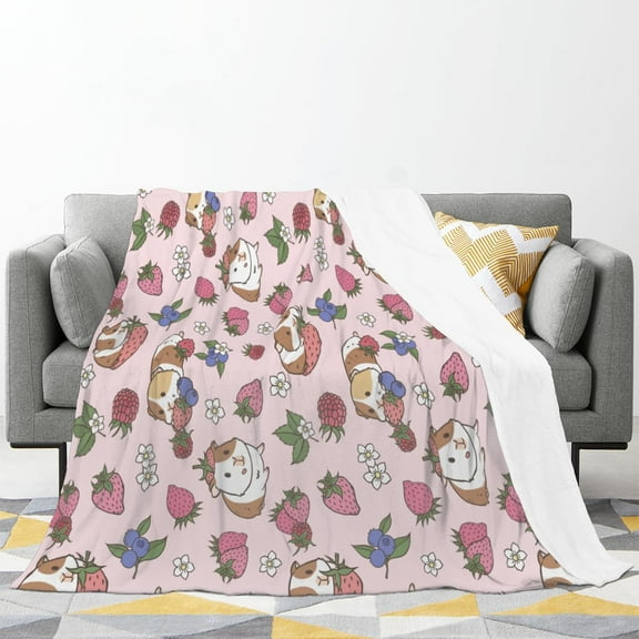 Cute Strawberry Blanket Guinea Pig Blanket for Girls Boys Women Strawberry Gifts Lightweight Pink Strawberry Lover Flannel Throw Blanket for Kids 50"x40"