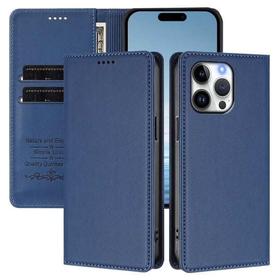 Wallet Case for iPhone 14 Pro Max with RFID Blocking, PU Leather Flip Folio Phone Case with Card Slots Cash Pocket Kickstand Magnetic Clasp Full Body Protection Shockproof Cover, Darkblue