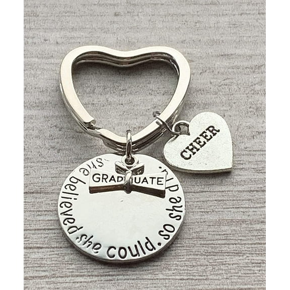 Sportybella Cheer Graduation Keychain for Girls, She Believed She Could, So She Did, Graduation Gift, for Graduates