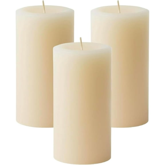 NeoMart - Dripless Unscented Ivory Pillar Candles Hand Poured, Solid Color Non-Scented Candles for Home Decor, Premium Wax, 80 Hr Burn Time, 3x6 Inch