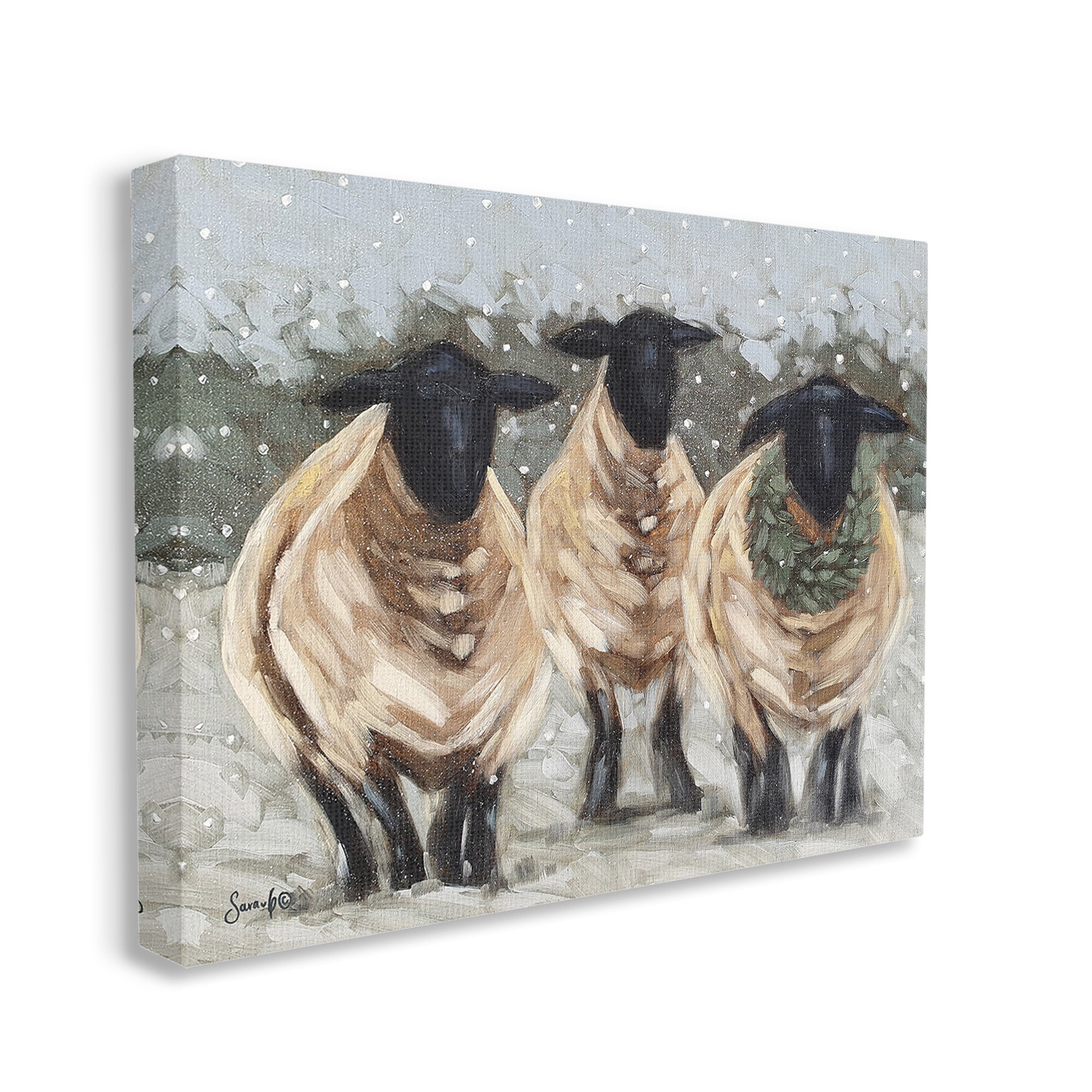 Stupell Industries Sheep in Winter Scene Animals & Insects Painting Gallery Wrapped Canvas Art Print Wall Art, 20 x 16