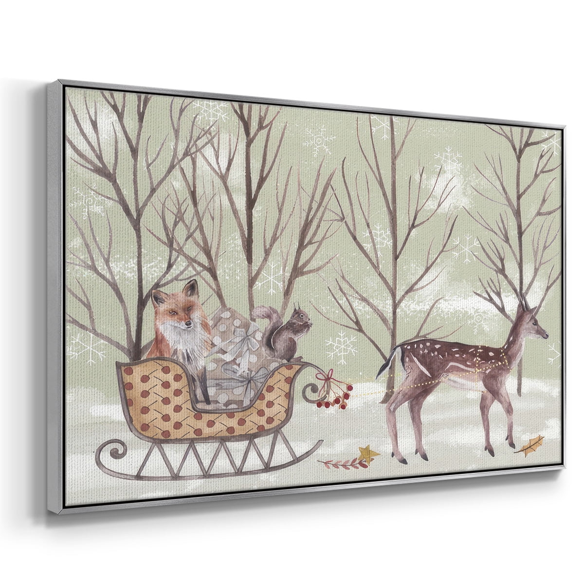 Christmas Time I - Framed Gallery Wrapped Holiday Canvas - 27 x 41 - Silver Frame