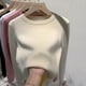 thumbnail image 4 of Suéter de invierno con cuello redondo para mujer, tops de punto suaves y gruesos y ajustados, jersey de manga larga de terciopelo, jerseys casuales cálidos Malhas, 4 of 5
