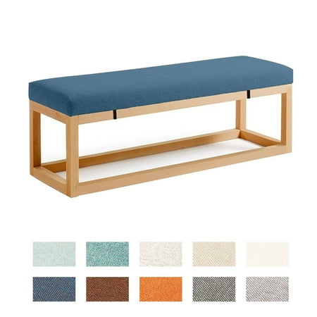 

Bench Cushions Long Chair Seat Pad With Buckles Zipper Sofa Linen Pillow Non-slip Detachable Garden Bench Sofa Swing Patio Bay Window Shoe Box Dining Room Cushion-125x35x8cm(49x14x3in)-dark blue 2