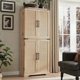 thumbnail image 7 of ACCOHOHO 72" Tall Kitchen Pantry, Farmhouse Storage Cabinet with Barn Doors, Drawer and Adjustable Shelves, Rustic Wood Cupboard for Kitchen, Dining Room, Bathroom, Rattan & Natural Oak, 7 of 7