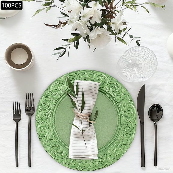 100 Pieces Green Charger Plates 12.99*0.79in Round Charger Charger Plates for Birthday Parties, Weddings