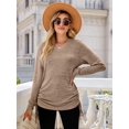 thumbnail image 5 of Female T Shirts Long Sleeve V Neck Basic Tee Casual Loose Fit Soft Fall Tops Outfits Coffee M, 5 of 8