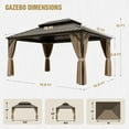 thumbnail image 5 of COOS BAY 12x16 Hardtop Gazebo with Aluminum Frame, Galvanized Steel Double Roof Outdoor Pavilion with Netting and Curtains, Dark Brown/Tan, 5 of 9