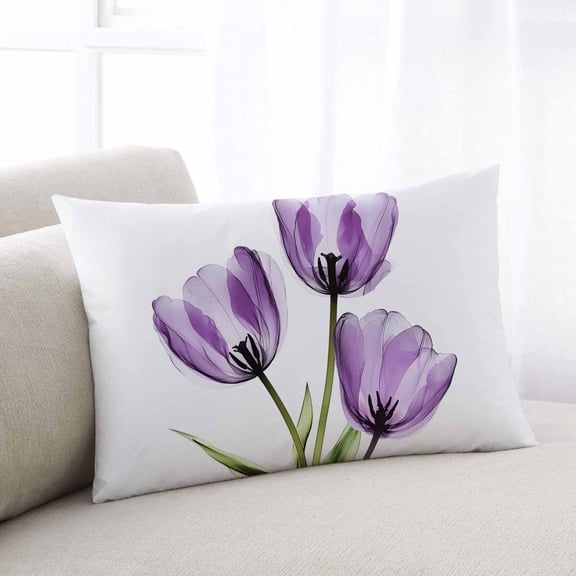 Purple Tulips Throw Pillow Covers, Spring Floral Botanical Plant Abstract Soft Breathable Pillow Cases with Invisible Zipper for Sleeping, King Size Pillowcases for Couch Bed Sofa Chair 20x36 Inches
