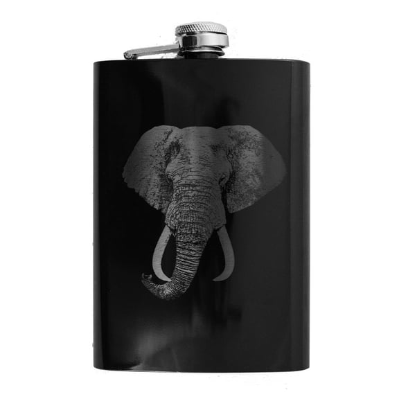8oz BLACK Elephant Flask Laser Engraved V2