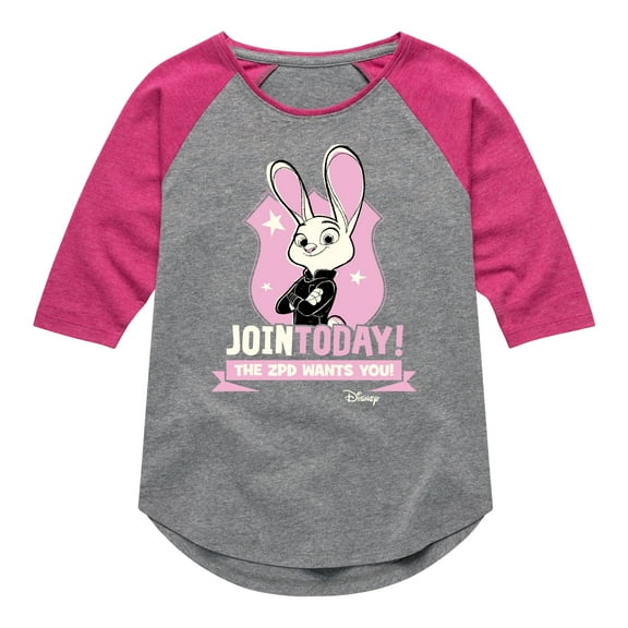 Disney - Zpd Wants You - Toddler & Youth Girls Raglan Graphic T-Shirt