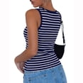 thumbnail image 5 of Women's Contrast Striped Slim Fitted Tank Tops Ribbed Knit Round Neck Side Ruched Sleeveless Shirts Summer Blouses Casual Daily Outfits ,XXL,Navy, 5 of 5