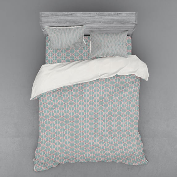 Abstract Duvet Cover Set, Continuous Circular Motifs Pastel Tones Tribal Illustration, Bedding Set with Shams and Fitted Sheet, 3 Sizes, by Ambesonne