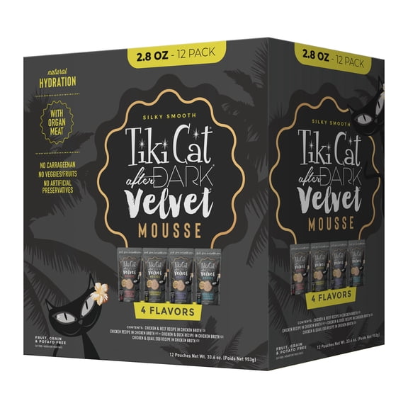 Tiki Cat After Dark Velvet Mousse Wet Cat Food, Variety Pack, 2.8 oz. Pouch (12 Count)