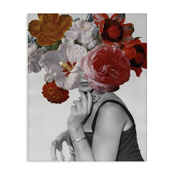 Stupell Industries Art Deco Vintage Female Red Florals Canvas Art, 16 x 20, by Wild Apple Portfolio