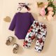 thumbnail image 2 of Gibobby Conjunto de leggings para bebés y niñas Conjunto de ropa para niñas pequeñas, Tops y pantalones con estampado Floral de manga larga(Morado, 0-3 Meses), 2 of 5