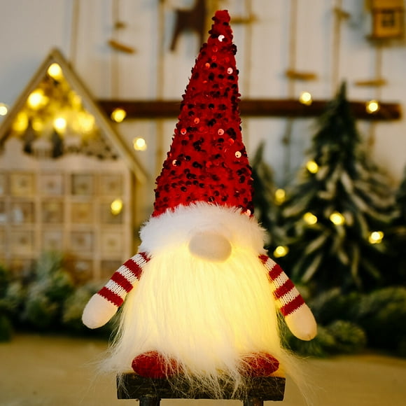 (Red)Christmas Elf Prankster Plush GNOME, Lighted Christmas Elves, Handmade Swedish Ornaments, Scandinavian Table Decoration, Indoor Christmas Decoration Figurine for Home Restaurants Office