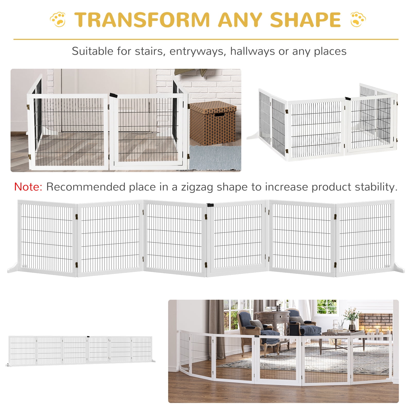 PawHut Wooden Pet Gate for Doorway & Stairs, Small & Medium Dogs, White