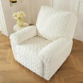 thumbnail image 3 of 4 Pieces Geometric Jacquard Plush Recliner Slipcovers, Soft Fuzzy Fluffy Sofa Couch Cover, Anti-Slip Furniture Protector with Elastic Bottom for Kids Cats Dogs(Cream,1 Seat), 3 of 6