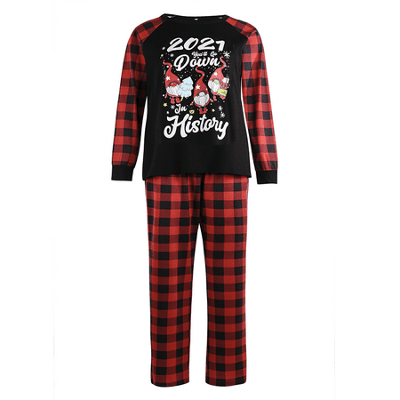

Nokiwiqis Christmas Family Pajamas Set Plaid Letter Print Tops+Pants/Romper