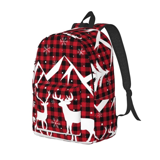 Disketp Christmas Buffalo Plaid print Canvas Backpack Lightweight Travel Daypack Student Rucksack Laptop Backpack-Medium