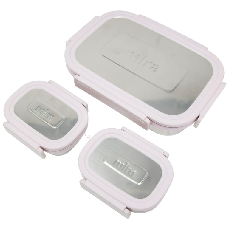 MIRA 20oz Stainless Steel Lunch Container with Two 6oz Snack Containers,  Locking Lids, Pink 