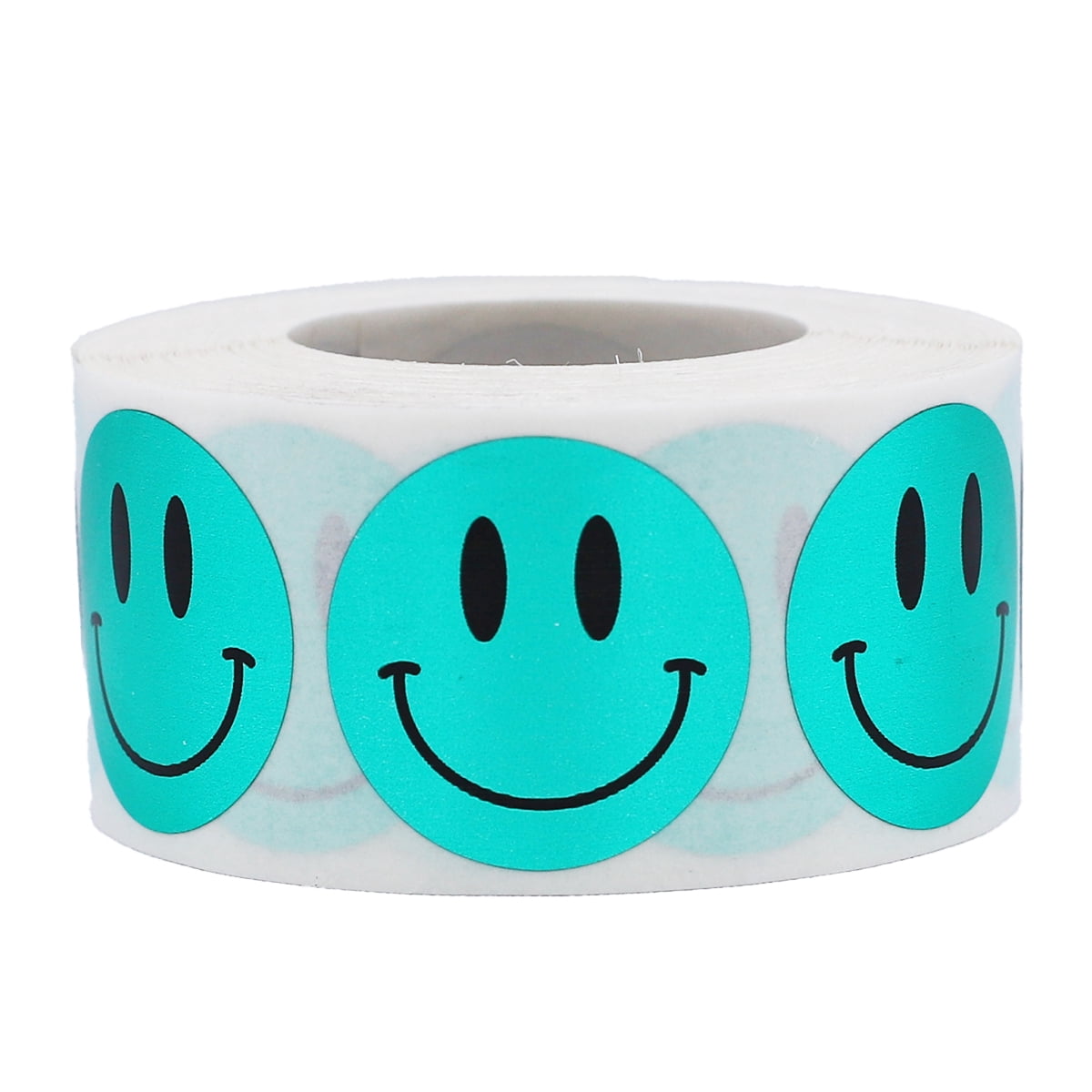Metallic Green Happy Face Stickers | 1" Inch Round | 500 Pack