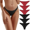thumbnail image 2 of COMVALUE 6 Pack Women's Thongs Cotton Breathable Panties Bikini Underwear (Red, L), 2 of 7