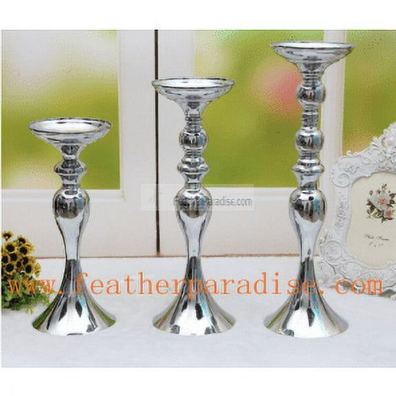 6 pcs Wedding Floral Stand /Pillar Candle Holder Flower Feather Ball Centerpiece Stand Reversible- Silver 13 inches High New!!!